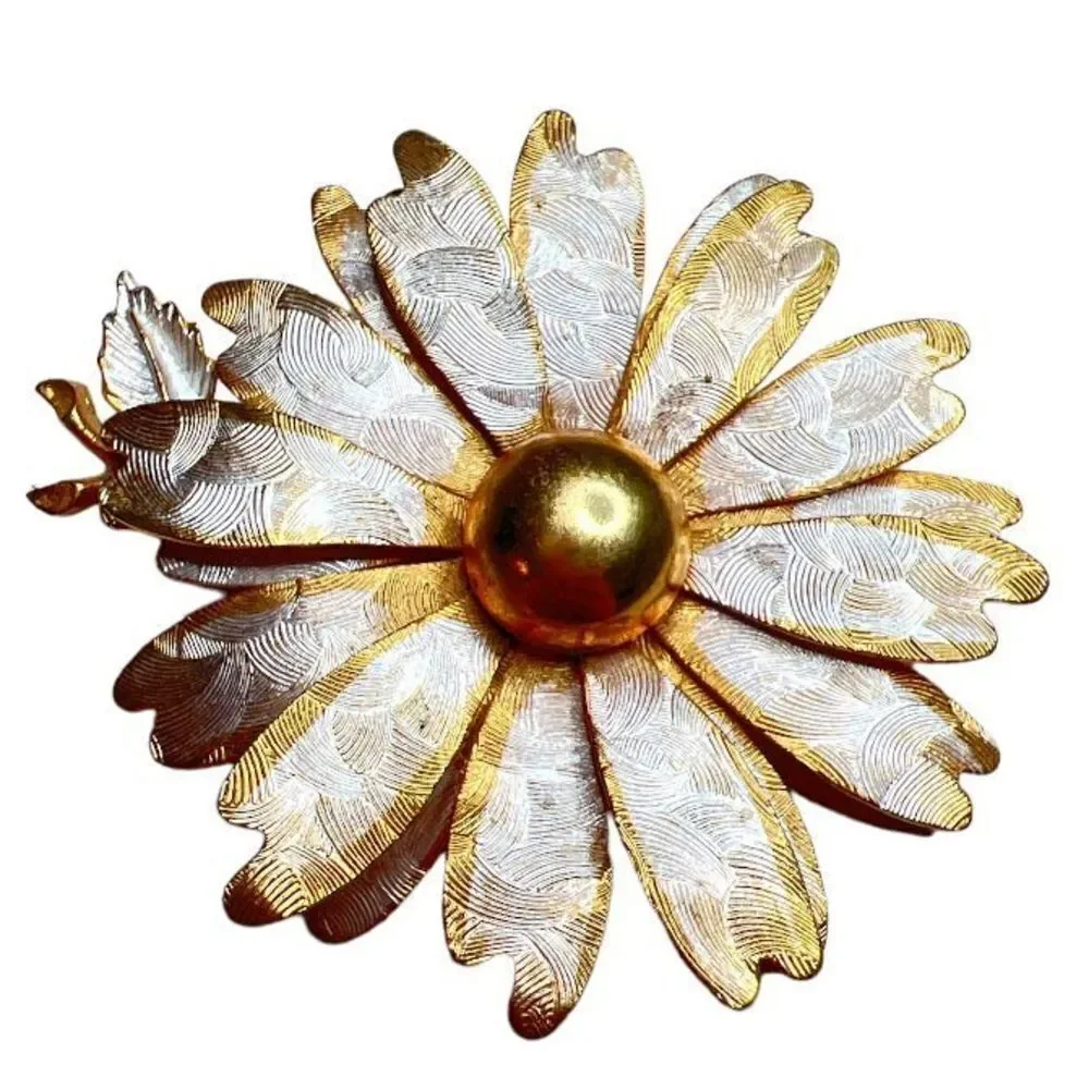 Vintage floral gold and silver tone brooch